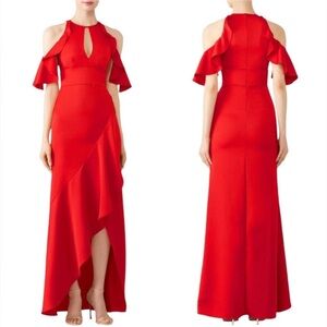Monique Lhuiller Elegant Red Flutter Sleeve Dress MRSP $698 *LIKE NEW*